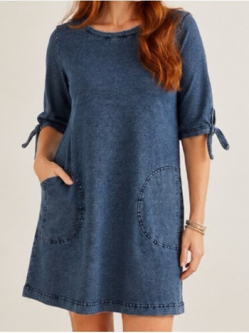 JANE AND DELANCY Blue Cotton Blend Shift Dress Size M
